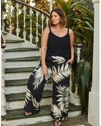 Live Unlimited London - Leaf Print Wide Leg Pull On Trouser - Lyst