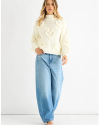 Gini London - Cream Heart Bubble Chunky Knit High Neck Jumper - Lyst