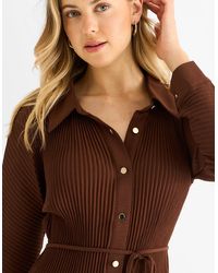 Gini London - Chocolate Plisse Button Through Shirt - Lyst