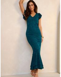 Gini London - Jersey Lace V Neck Ruffle Maxi Dress - Lyst