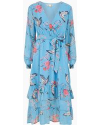 Yumi' - Crane Print V-Neck Midi Wrap Dress - Lyst