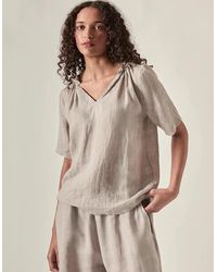 James Lakeland - Taupe Pure Linen Blouse - Lyst