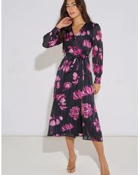 Gini London - Floral Chiffon Sparkle Stripe Wrap Midi Dress - Lyst