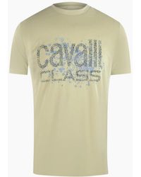 Roberto Cavalli - Cavalli Class Cracked Sprayed Logo Sand T-Shirt - Lyst
