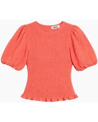 Ro&zo - Coral Cheesecloth Shirred Top - Lyst
