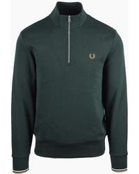 Fred Perry - Half Zip Sweatshirt Grassroots/Ecru/ Bronze - Lyst