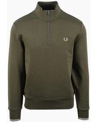 Fred Perry - Half Zip Sweatshirt Laurel/Ecru/Dusky - Lyst