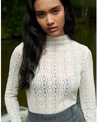Ro&zo - Ivory Lace High Neck Top - Lyst