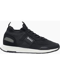 BOSS - Titanium Runn Knitted Runner Trainers - Lyst