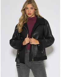 Gini London - Faux Leather Aviator Biker Jacket - Lyst