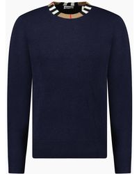 Burberry - 'Noland' Knitted Wool/ Cashmere Jumper Check Neck - Lyst