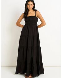 Gini London - Cotton Shirred Strappy Flare Maxi Dress - Lyst