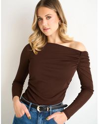 Gini London - Chocolate Jersey Slash Neck Long Sleeve Top - Lyst