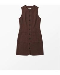 Ro&zo - Chocolate Linen-Blend Button-Through Mini Dress - Lyst