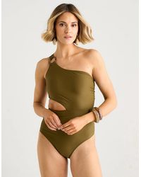 Gini London - One Shoulder Ring Detail Cutout Swimsuit - Lyst