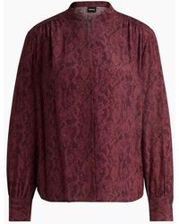 BOSS - Notched Neck Band Collar Long Sleeve Blouse - Lyst