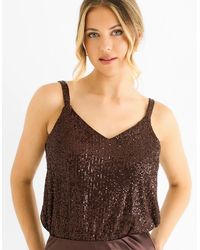 Gini London - Chocolate Sequin V Neck Cami Top - Lyst