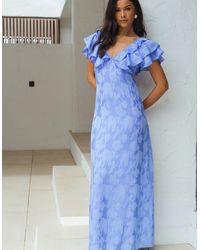 Gini London - Satin Jacquard Ruffle Maxi Dress - Lyst