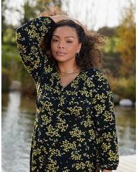 Live Unlimited London - Ditsy Print Jersey Gathered Waist Midi Dress - Lyst