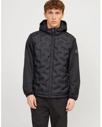 Jack & Jones - Hooded Neck Solid Patterned Hybrid Jacket With Ribbed Cuff - Lyst