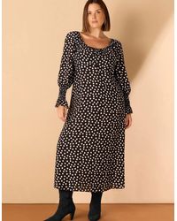Live Unlimited London - Spot Scoop Neck Shirred Sleeve Dress - Lyst