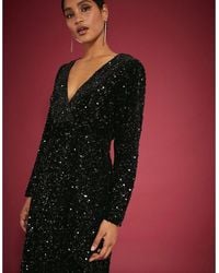 Dorothy Perkins - Ladies Sequin Velvet Wrap Midi Dress - Lyst