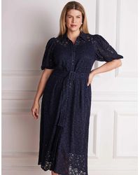 Live Unlimited London - Puff Sleeve Button Through Belted Lace Dress - Lyst
