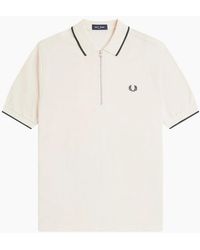 Fred Perry - Crepe Pique Zip Neck Polo Shirt - Lyst