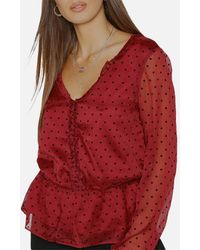Brave Soul - Heart Tops Long Sleeve V Neck Ladies Ruffle Casual Blouse Tee - Lyst