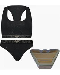 Emporio Armani - Stardust Bralette & Brazilian Brief Underwear Set Gift Tin, Printed - Lyst