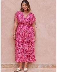 Live Unlimited London - Abstract Print Gathered Sleeve Midi Dress - Lyst