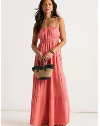 Gini London - Coral Double Gauze Tierred Cami Maxi Dress - Lyst