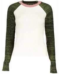 Desigual - Long Sleeve Crew Neck Sweater With Contrast Details And Logo - Lyst