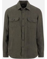 Fynch-Hatton - Patch Pocket Herringbone Linen Overshirt Dark Khaki - Lyst