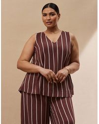 Live Unlimited London - Chocolate Stripe V Neck Top - Lyst
