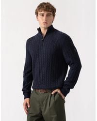 Belstaff - Westport Quarter Zip Cable Knit Jumper - Lyst