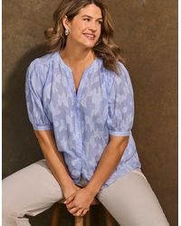 Live Unlimited London - Stripe Floral Puff Sleeve Blouse - Lyst