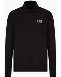 EA7 - Long Sleeve Pique Cotton Polo Shirt - Lyst