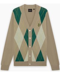 Lyle & Scott - Lyle & Scott Archive Argyle Knitted Classic Cardigan Camel/Taupe - Lyst