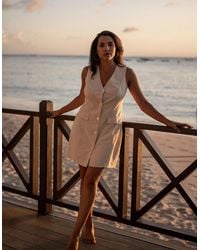 Gini London - Linen Button Through Mini Shirt Dress - Lyst