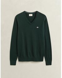 GANT - Classic Cotton Shield Logo V-Neck Jumper - Lyst