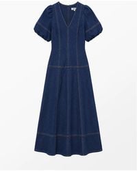 Ro&zo - Denim Puff Sleeve Midi Dress - Lyst