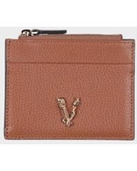 Versace - Virtus Logo Zip Cardholder Leather - Lyst