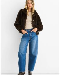 Gini London - Coffee Funnel Neck Button Up Faux Fur Jacket - Lyst