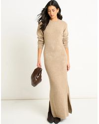 Gini London - Oatmeal Jersey Boucle Side Slit Maxi Dress - Lyst