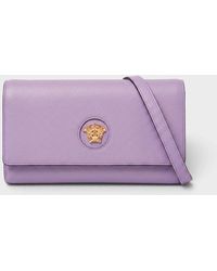 Versace - Medusa Leather Long Wallet On Strap Bag Lilac - Lyst