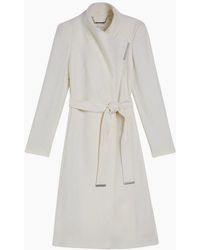 Ted Baker - Rose Midi Length Belted Wool Ivory Wrap Coat - Lyst