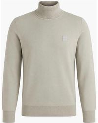 BOSS - Boss Akiro Roll Neck Logo Jumper Light Natural - Lyst