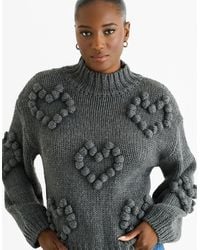 Gini London - Dark Heart Bubble Chunky Knit High Neck Jumper - Lyst
