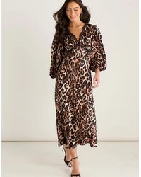 Gini London - Animal Lace Trim Satin Bias Midi Dress - Lyst